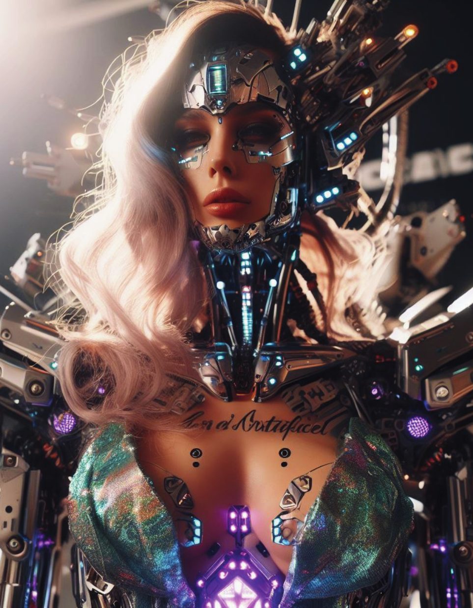 Interior spread: chrome cyborg portrait